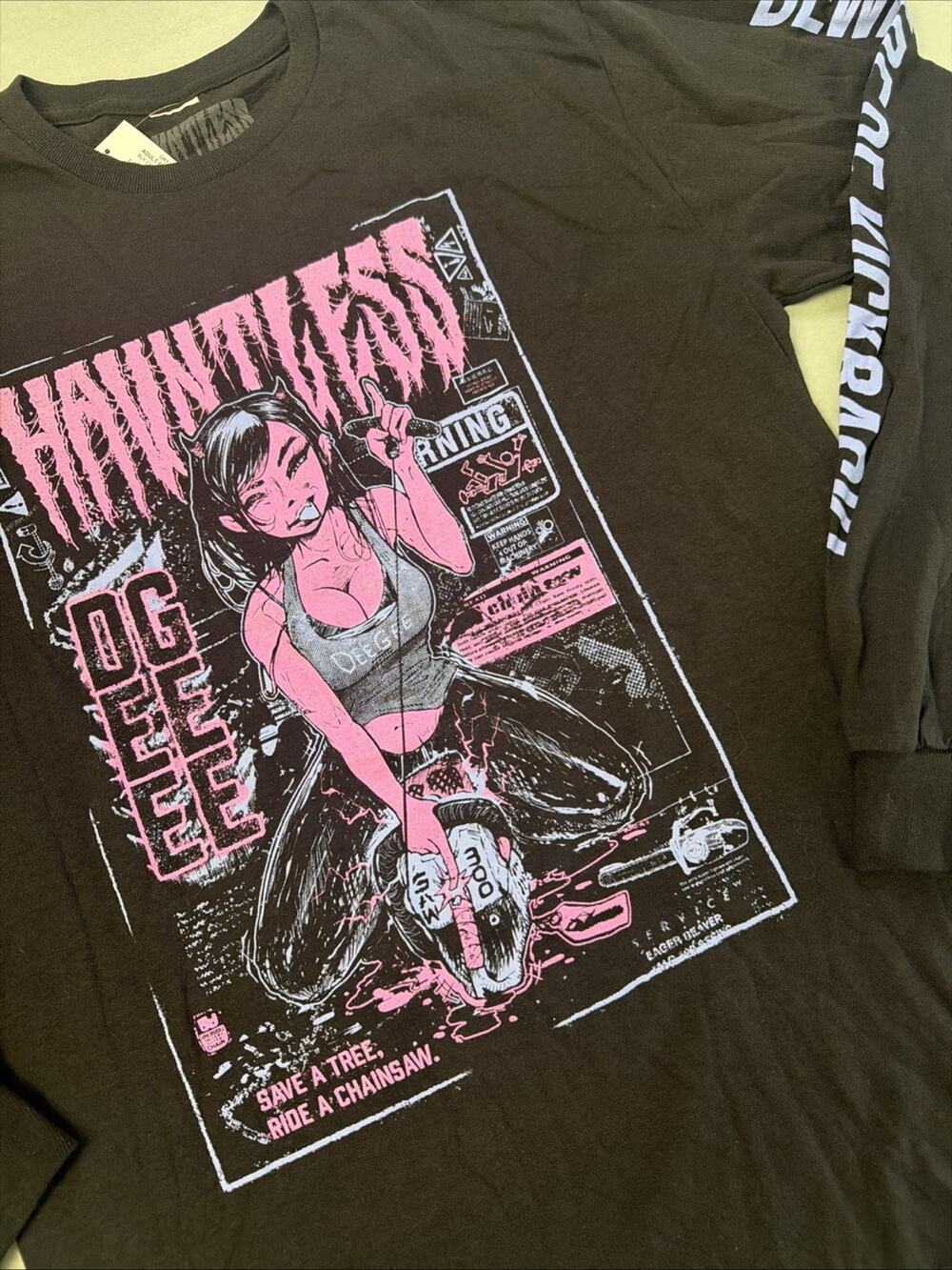 Hauntless NWT Long Sleeve Shirt Mens Med 100% Cotton Horror Goth Black Chainsaw